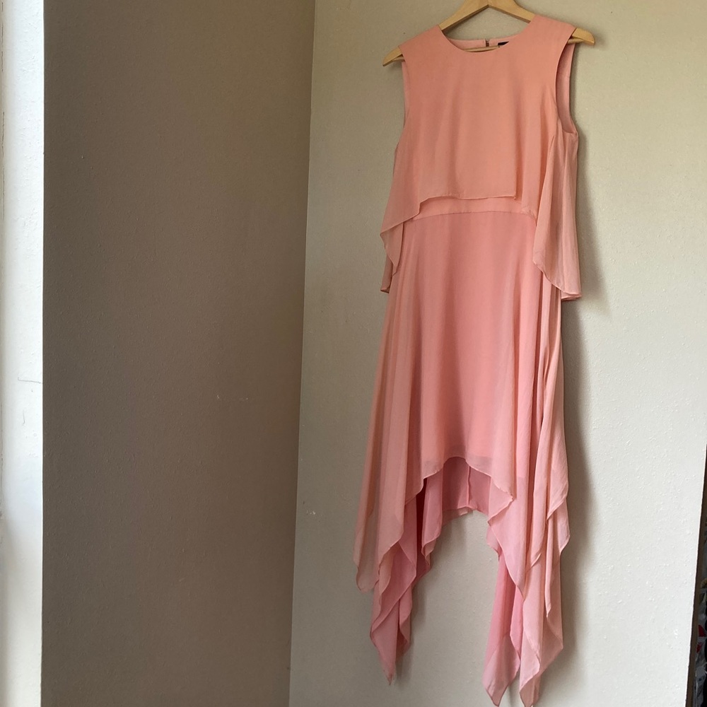 BCBG Maxazira Marilee 100% SILK chiffon high neck dress M peach pink blush CL3 - Picture 4 of 16